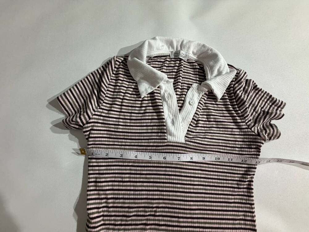 Haley & June Brown Striped Short Sleeve Polo Shirt Womens S - Picture 3 of 6